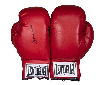 Muhammad Ali Signed Red Everlast Boxing Gloves (Beckett)